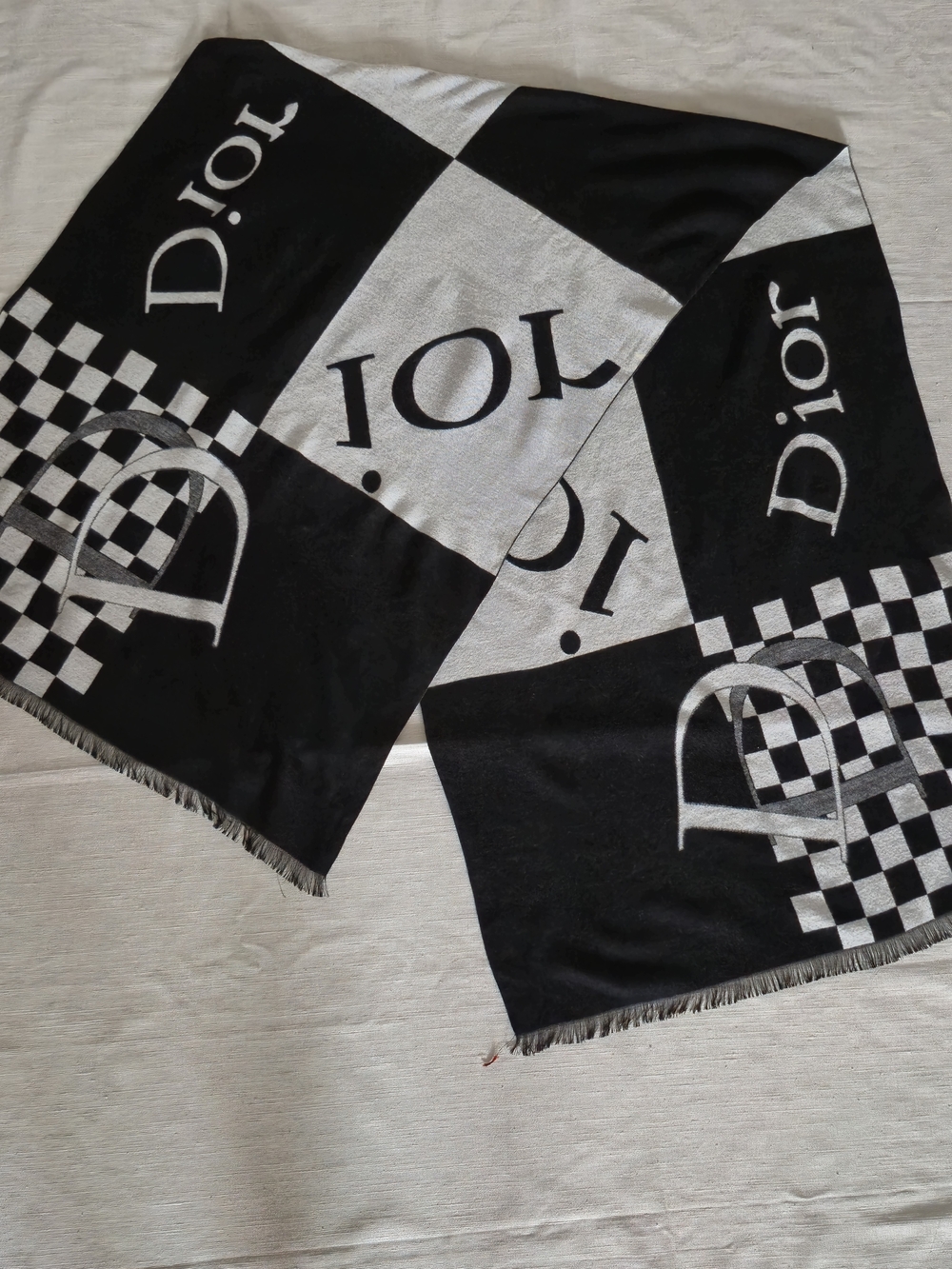 Dior Cashmere Silk Checkerboard Monogram Scarf Logomania Stole